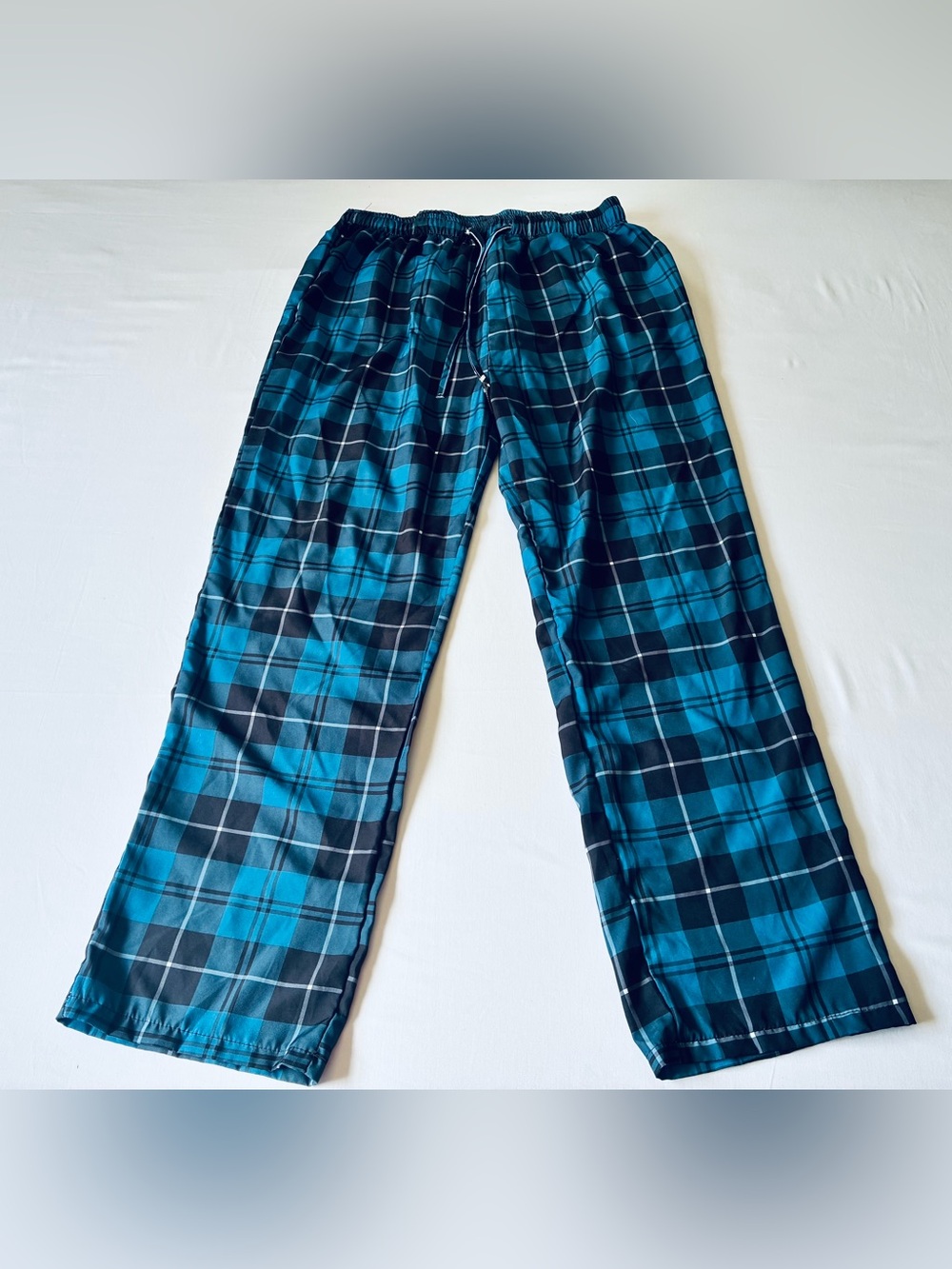 Men's Medium Blue & Black Plaid Lounge Pants - Relaxed Fit